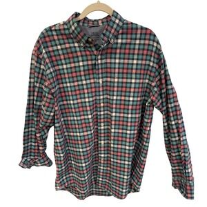IZOD Saltwater Relaxed Classics Plaid Button Down Med Green Red Blue Long Sleeve
